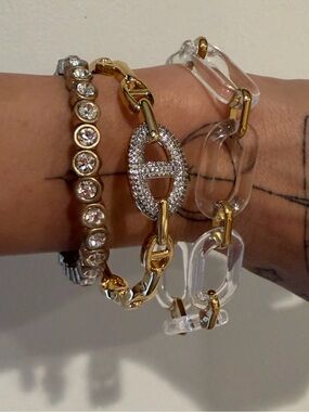 Gold and Clear Link Bracelet Set - Women Jewelry